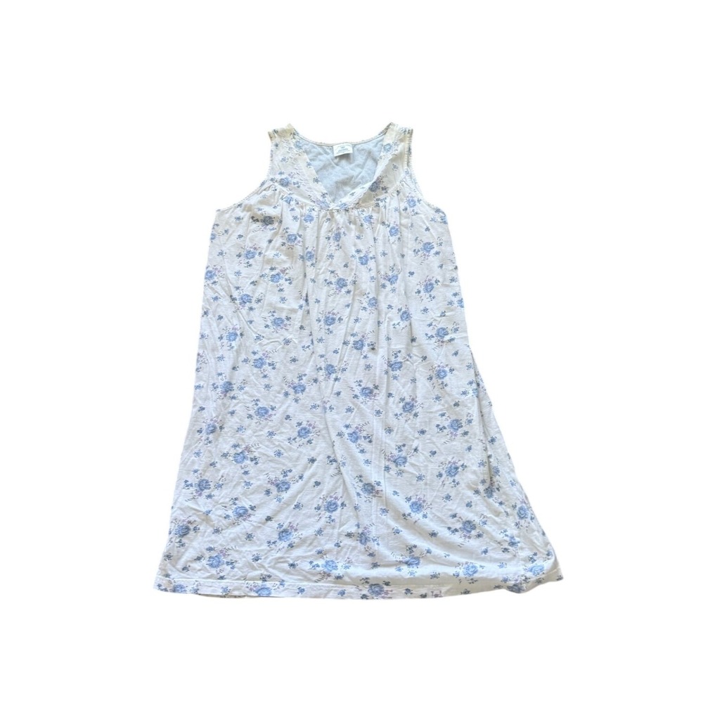 Fundamentals Floral Nightgown Cottagecore Blue White Cotton Sleeveless Medium